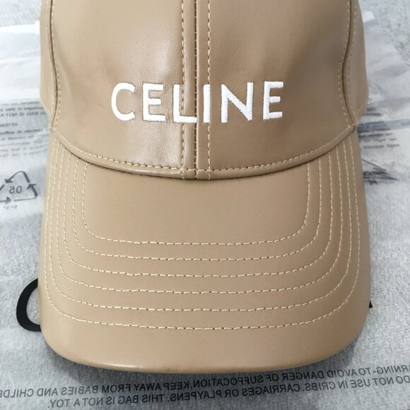 Celine Beige Leather Logo Ball Cap Hat Size M - Picture 2 of 4